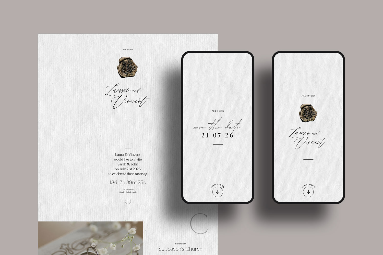 Online wedding invitations, paperless digital WhatsApp evites and websites, save the dates and thank you cards.