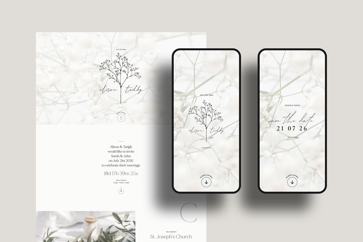 Online wedding invitations, paperless digital WhatsApp evites and websites, save the dates and thank you cards.