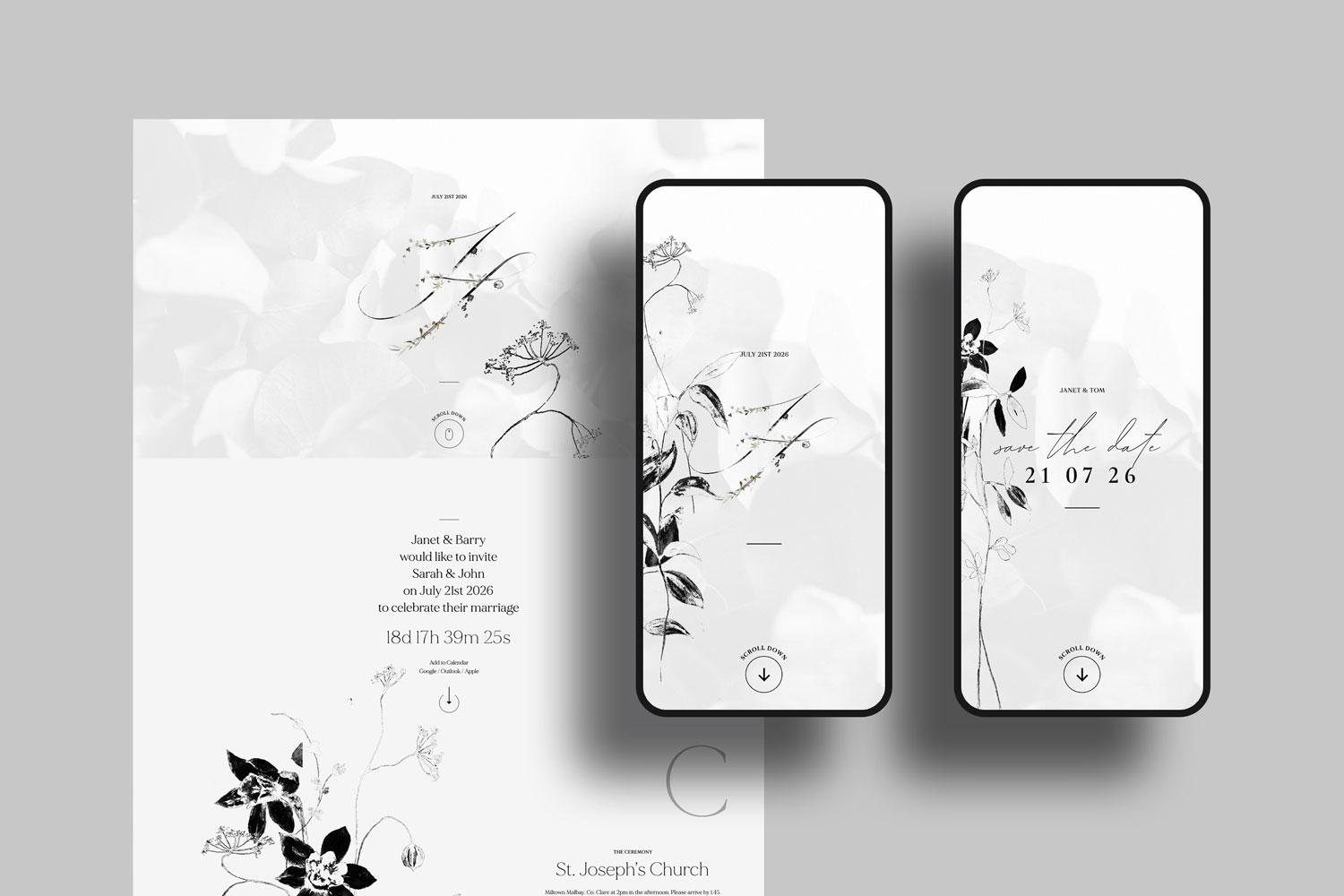 Online wedding invitations, paperless digital WhatsApp evites and websites, save the dates and thank you cards.