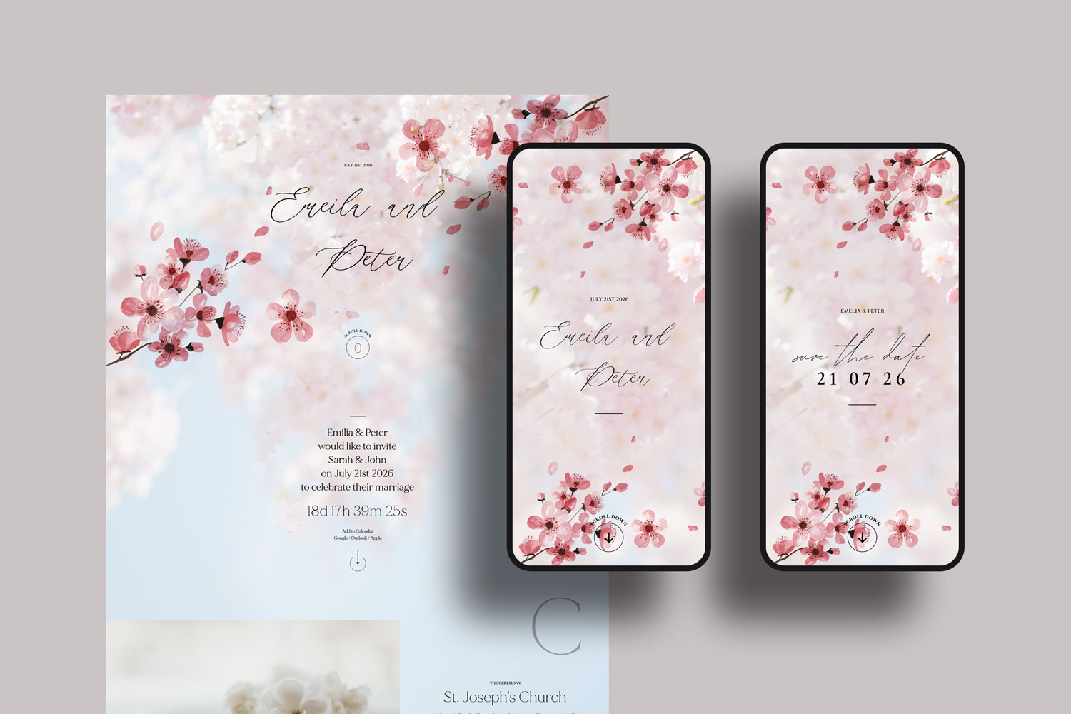 Online wedding invitations, paperless digital WhatsApp evites and websites, save the dates and thank you cards.