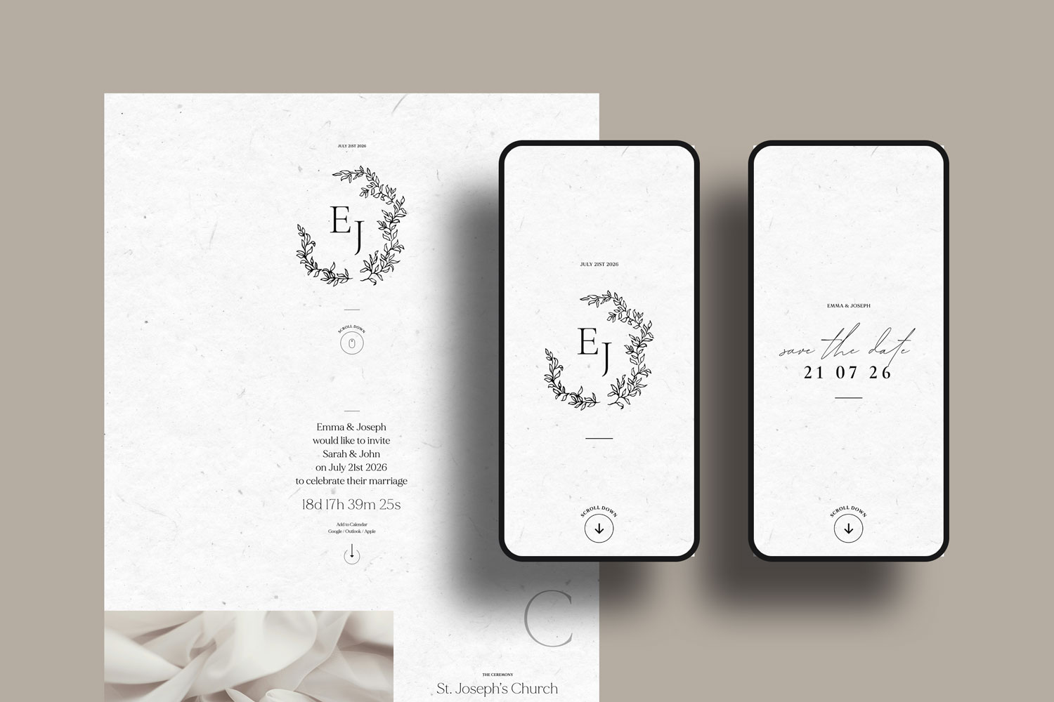 Online wedding invitations, paperless digital WhatsApp evites and websites, save the dates and thank you cards.