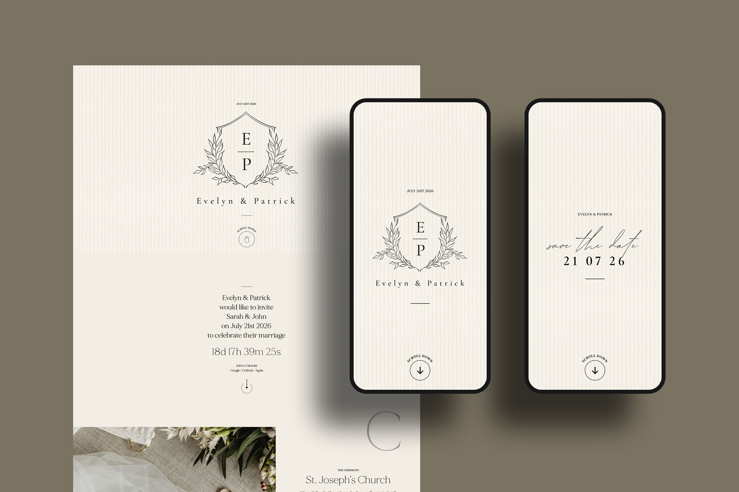 Online wedding invitations, paperless digital WhatsApp evites and websites, save the dates and thank you cards.