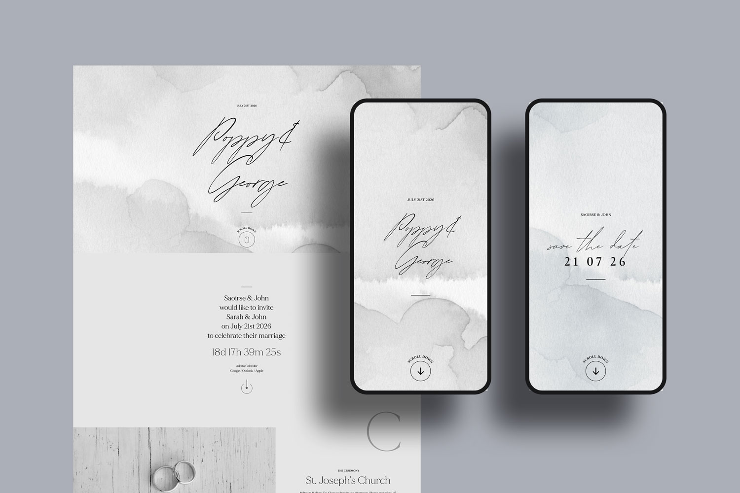 Online wedding invitations, paperless digital WhatsApp evites and websites, save the dates and thank you cards.