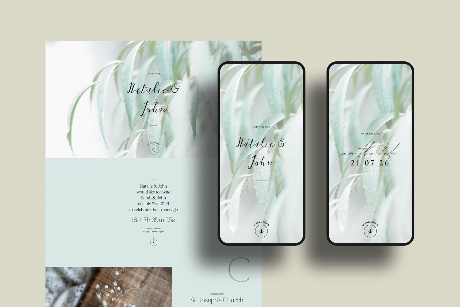 Online wedding invitations, paperless digital WhatsApp evites and websites, save the dates and thank you cards.