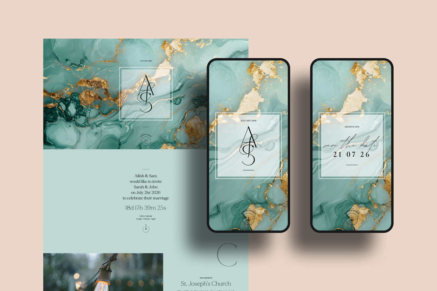 Online wedding invitations, paperless digital WhatsApp evites and websites, save the dates and thank you cards.