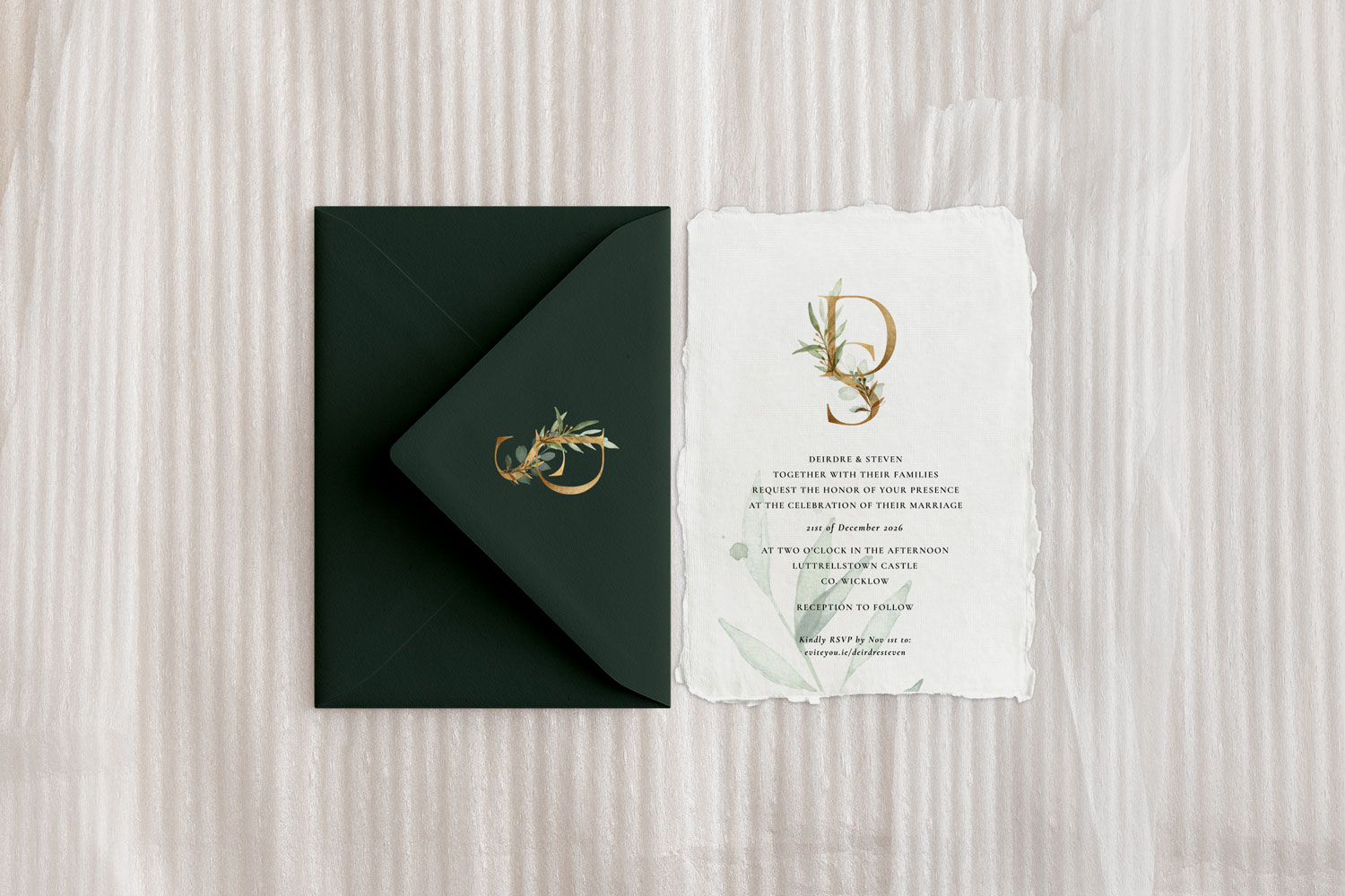 Nollag Printed wedding invitations and save the dates with premium envelopes, wax seals, vellum and ribbon.