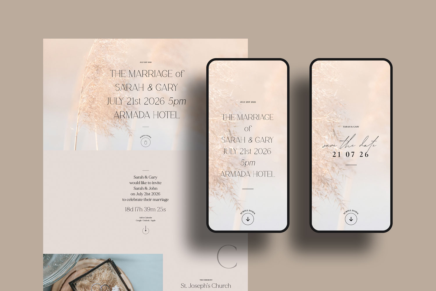 Online wedding invitations, paperless digital WhatsApp evites and websites, save the dates and thank you cards.