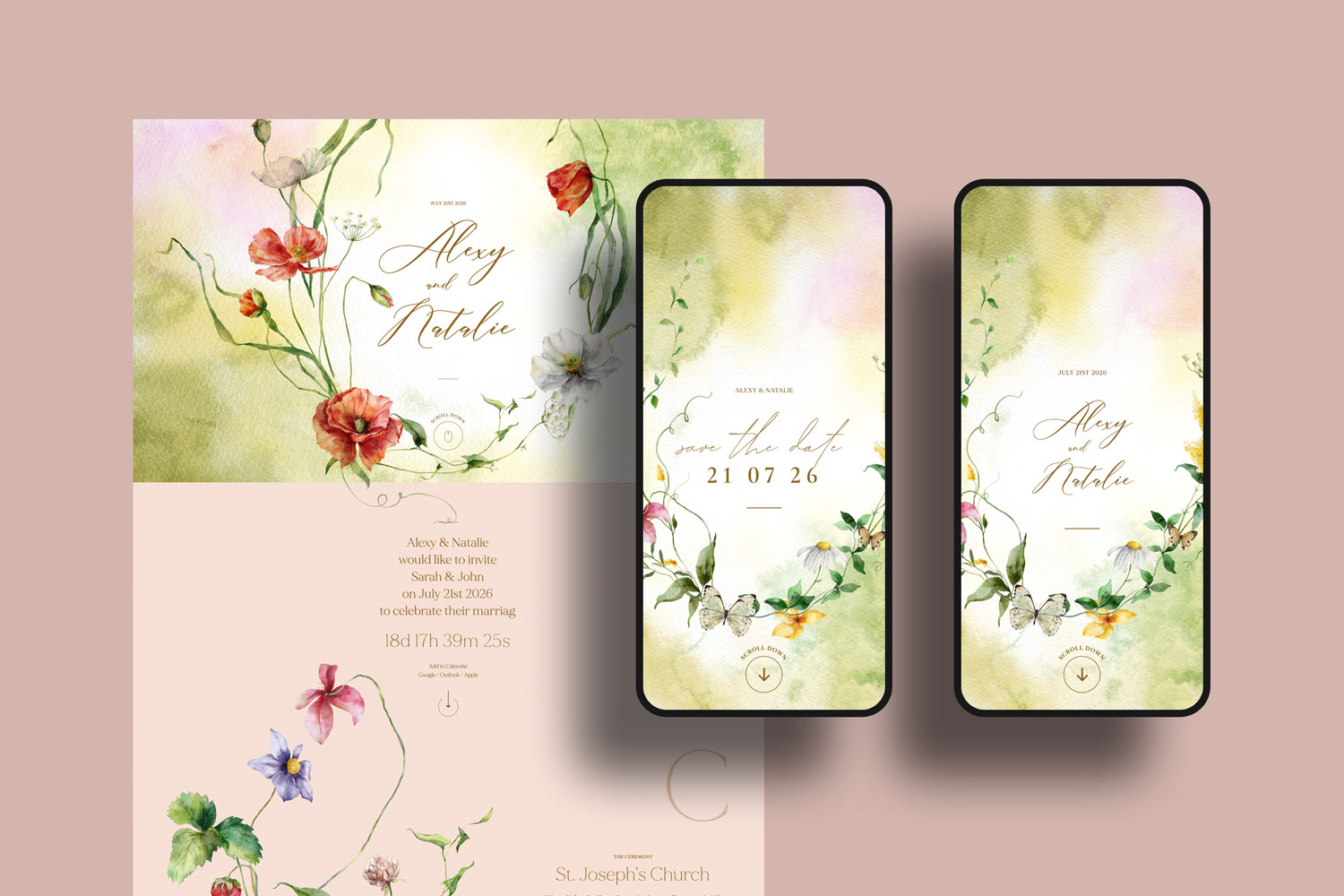 Online wedding invitations, paperless digital WhatsApp evites and websites, save the dates and thank you cards.