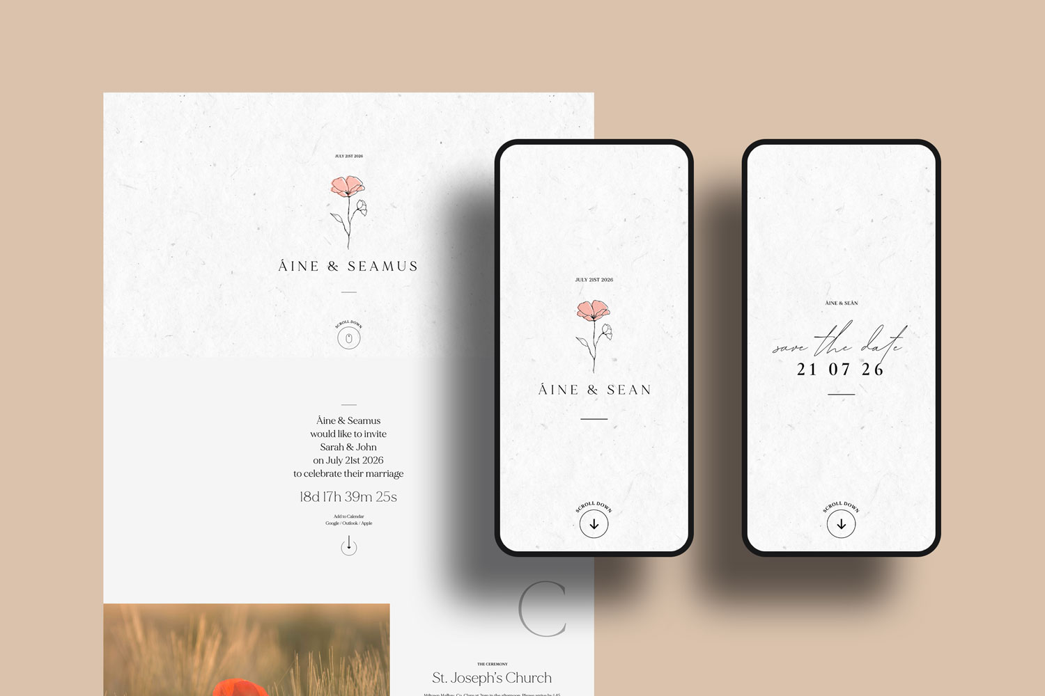 Online wedding invitations, paperless digital WhatsApp evites and websites, save the dates and thank you cards.