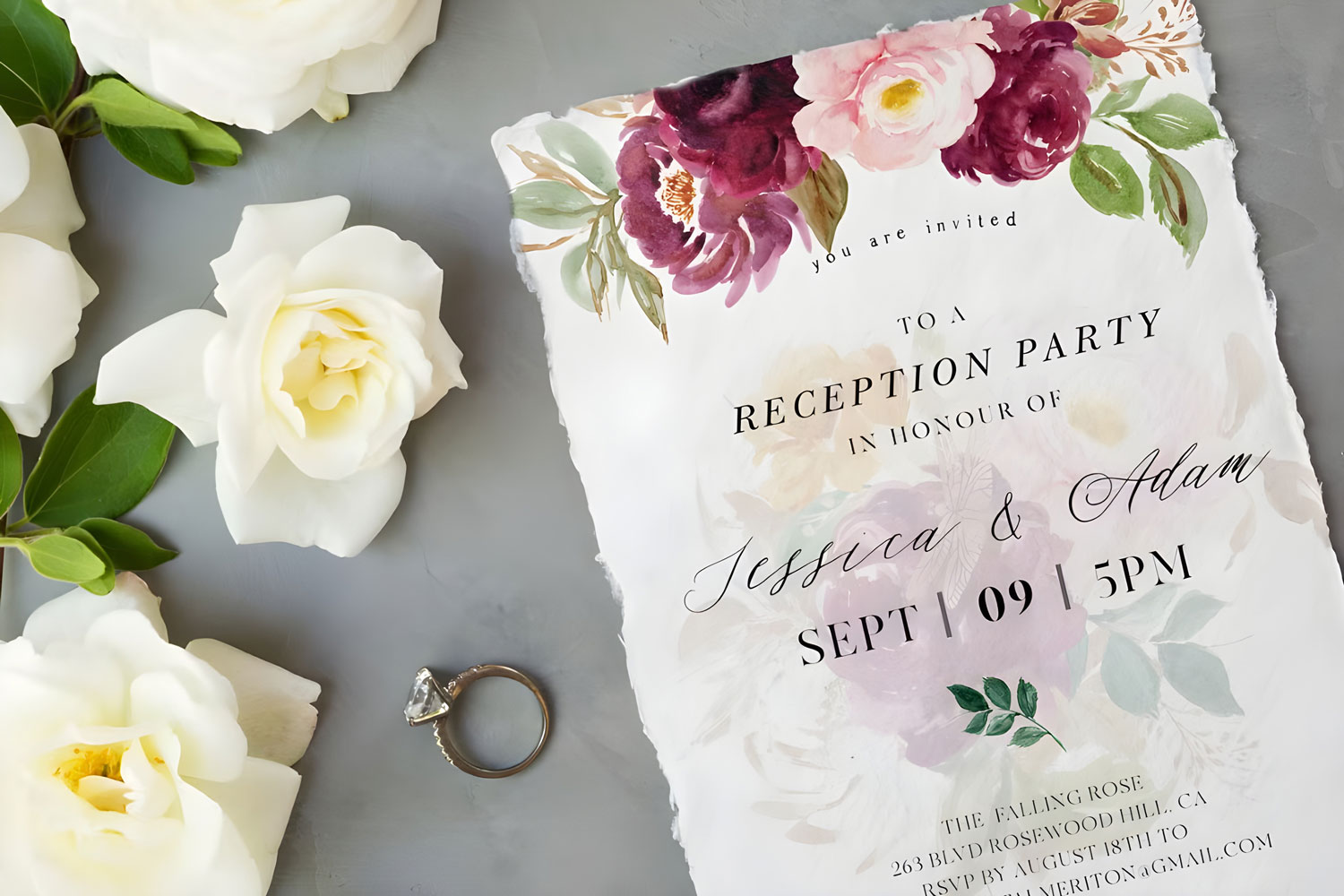 Saffron Printed wedding invitations and save the dates with premium envelopes, wax seals, vellum and ribbon.