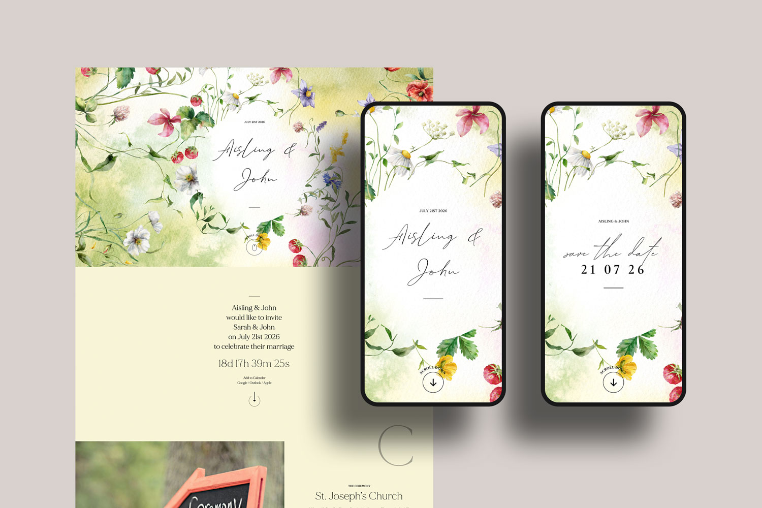 Online wedding invitations, paperless digital WhatsApp evites and websites, save the dates and thank you cards.