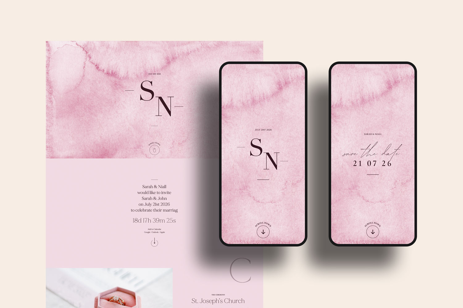 Online wedding invitations, paperless digital WhatsApp evites and websites, save the dates and thank you cards.