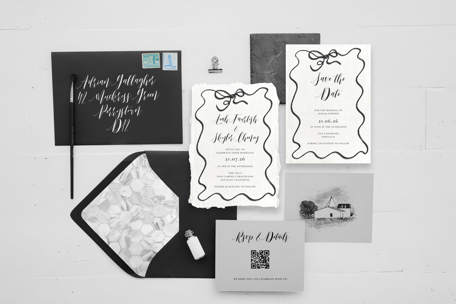 Bogha Printed wedding invitations and save the dates with premium envelopes, wax seals, vellum and ribbon.