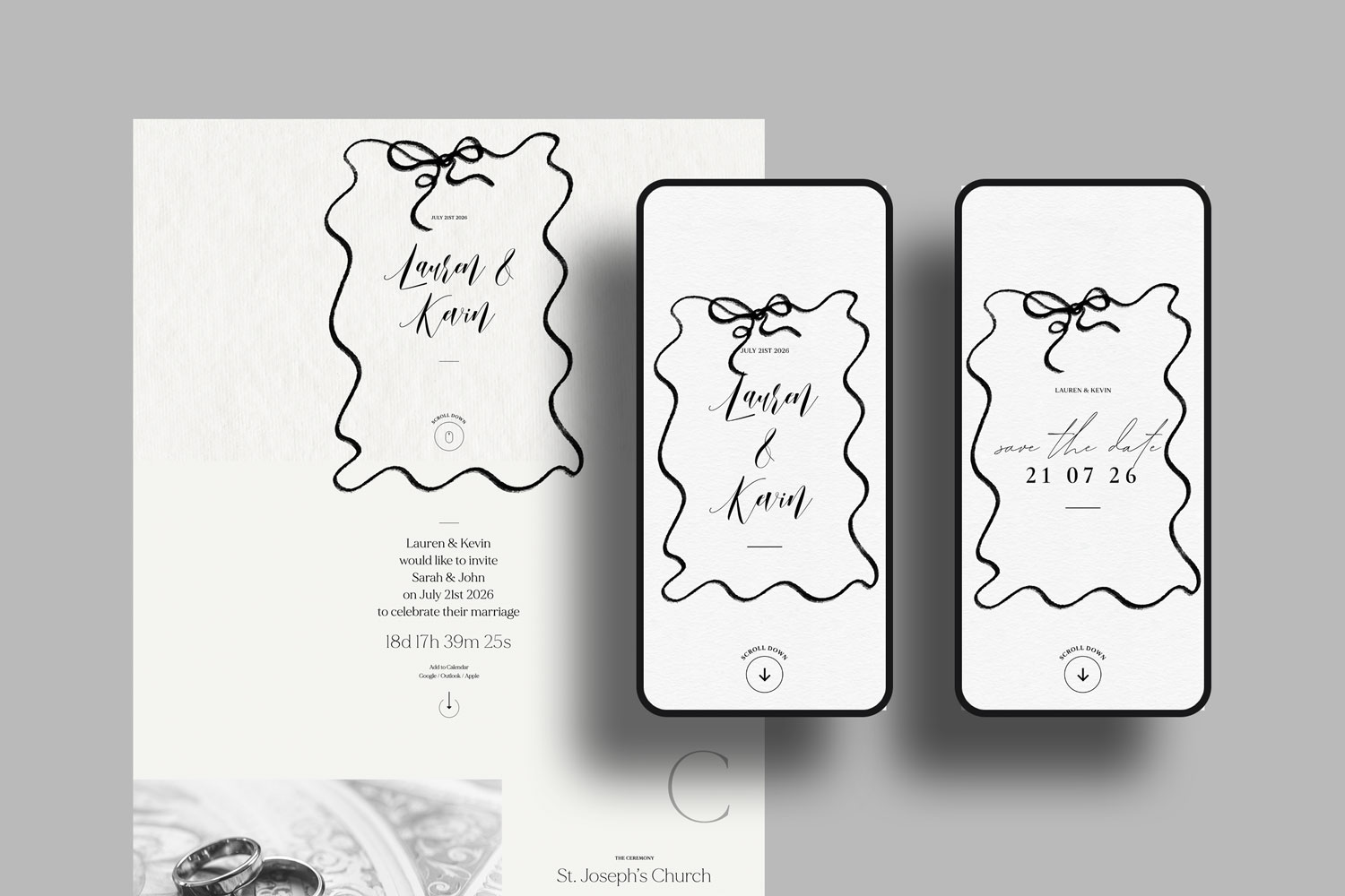 Online wedding invitations, paperless digital WhatsApp evites and websites, save the dates and thank you cards.