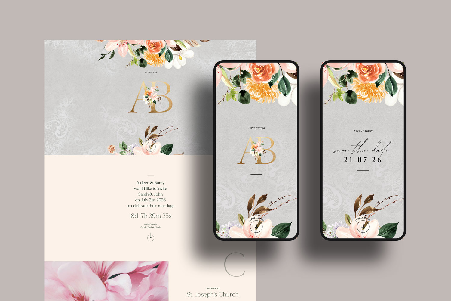 Online wedding invitations, paperless digital WhatsApp evites and websites, save the dates and thank you cards.