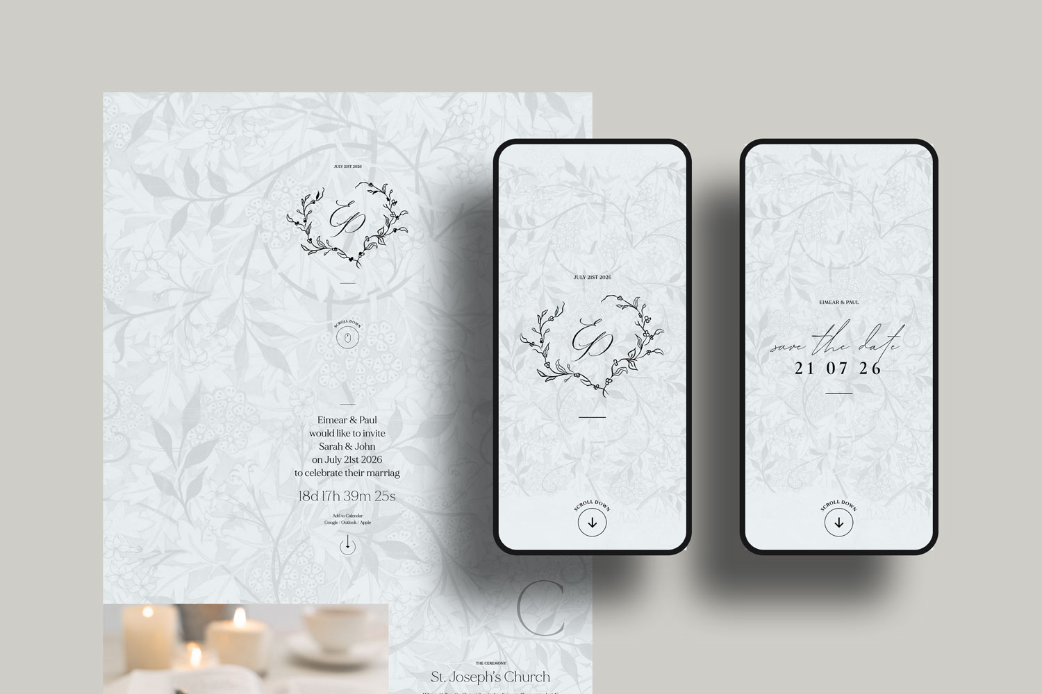 Online wedding invitations, paperless digital WhatsApp evites and websites, save the dates and thank you cards.