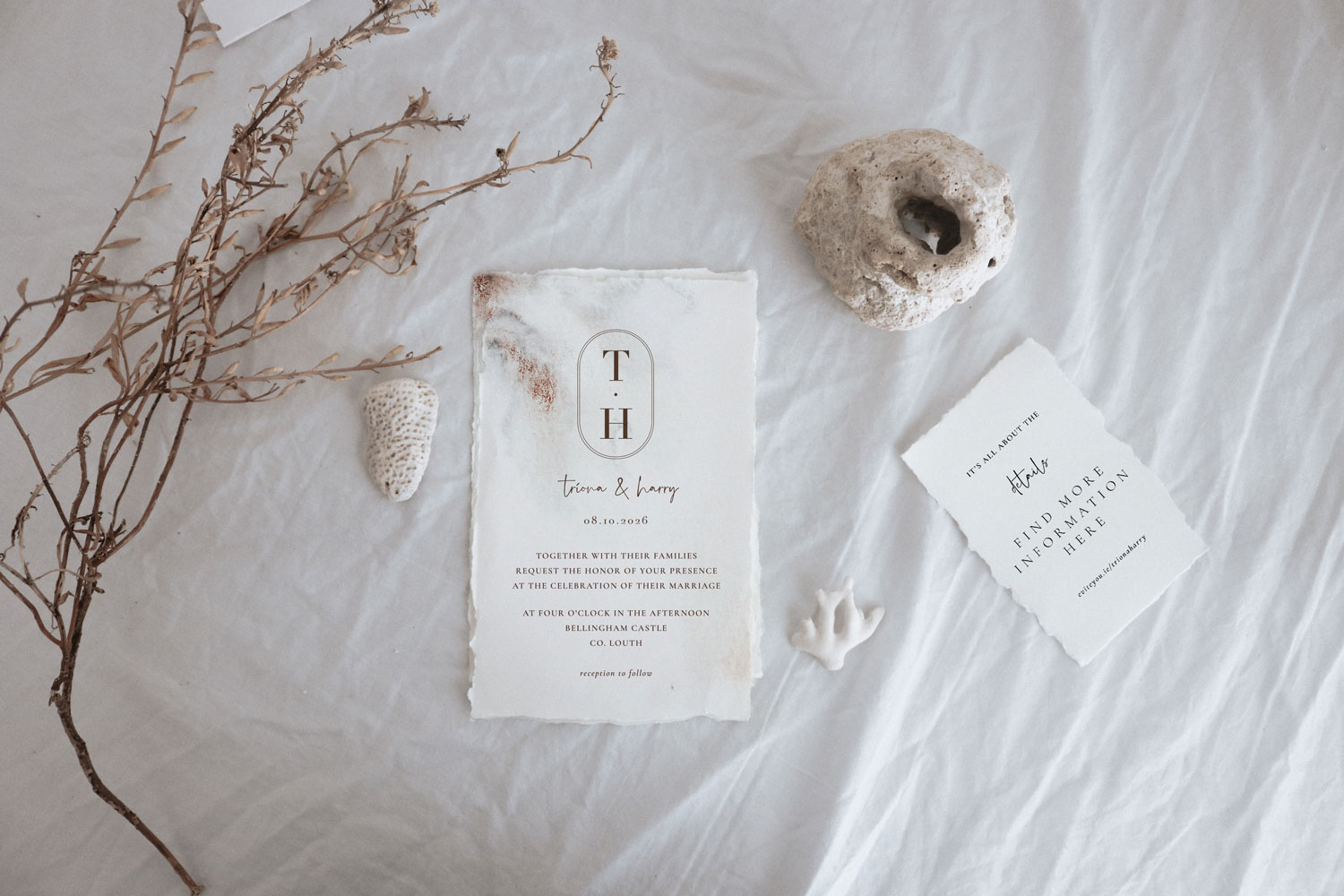 Dune Printed wedding invitations and save the dates with premium envelopes, wax seals, vellum and ribbon.