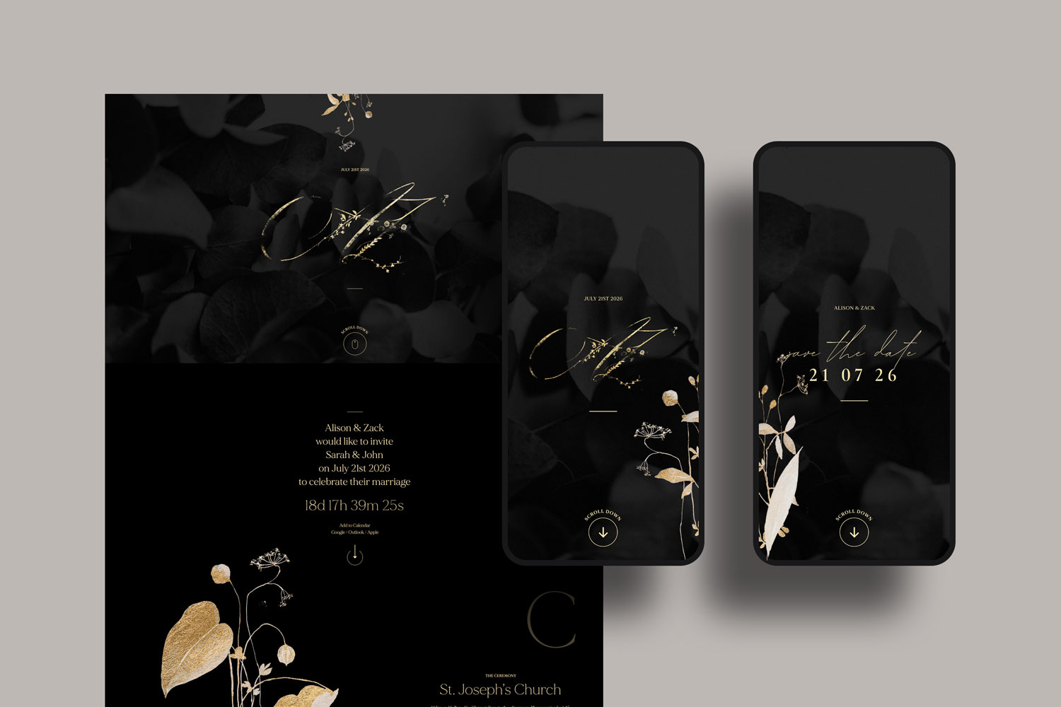 Online wedding invitations, paperless digital WhatsApp evites and websites, save the dates and thank you cards.