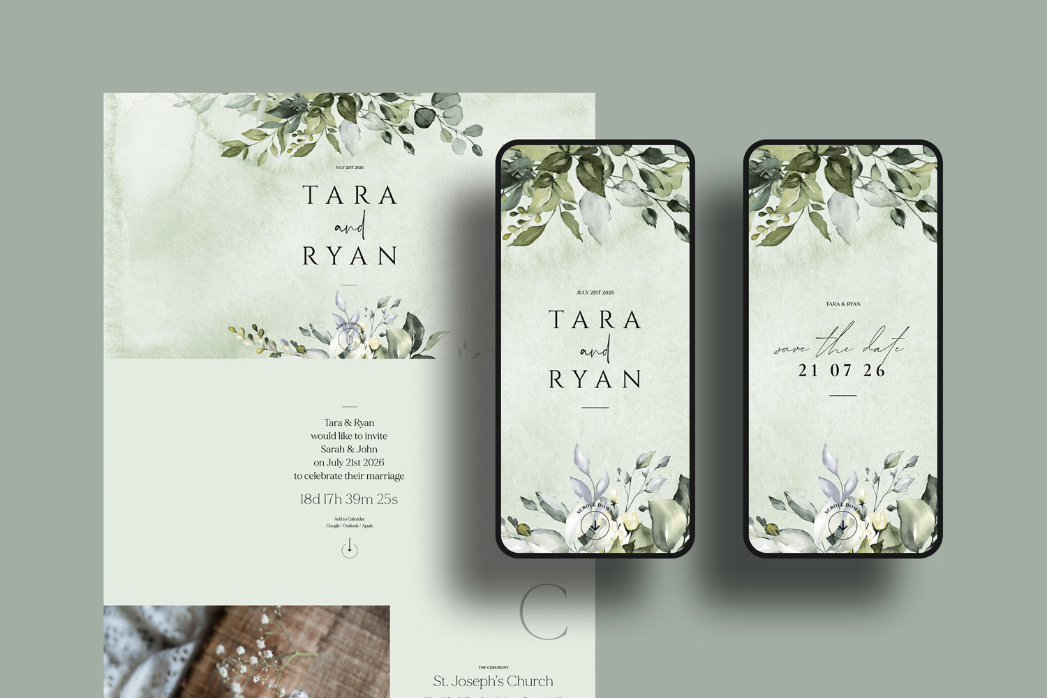 Online wedding invitations, paperless digital WhatsApp evites and websites, save the dates and thank you cards.