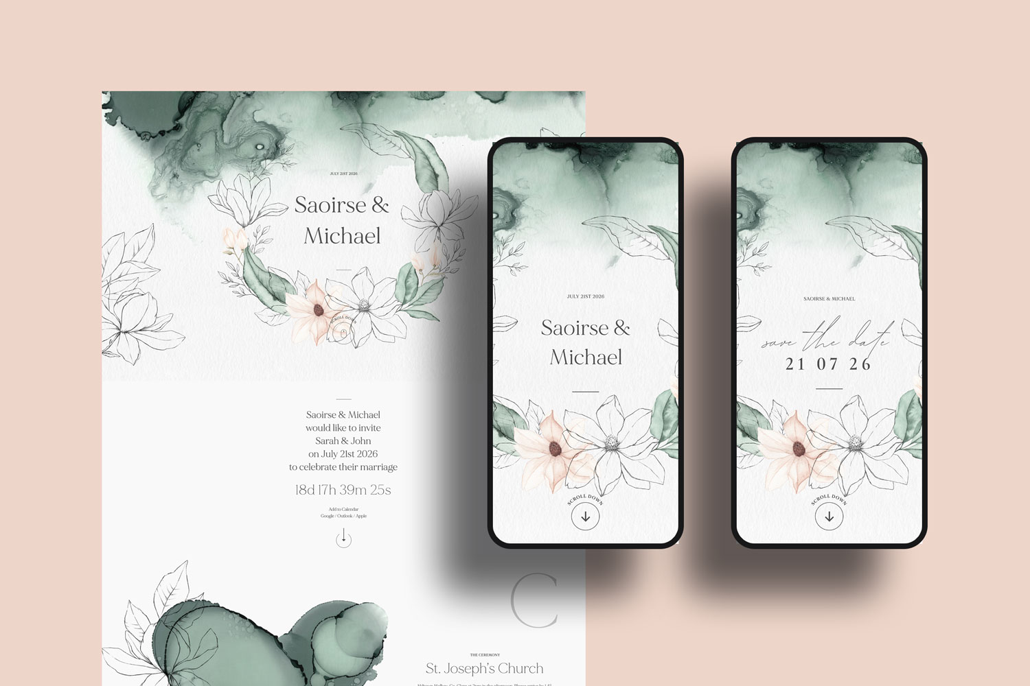 Online wedding invitations, paperless digital WhatsApp evites and websites, save the dates and thank you cards.