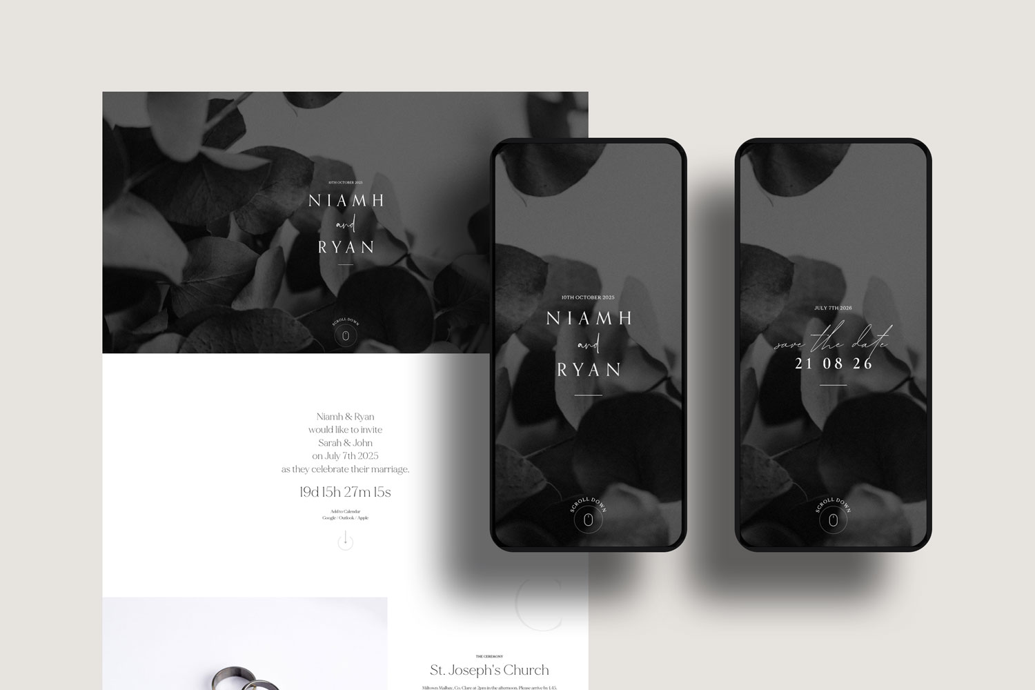 Online wedding invitations, paperless digital WhatsApp evites and websites, save the dates and thank you cards.