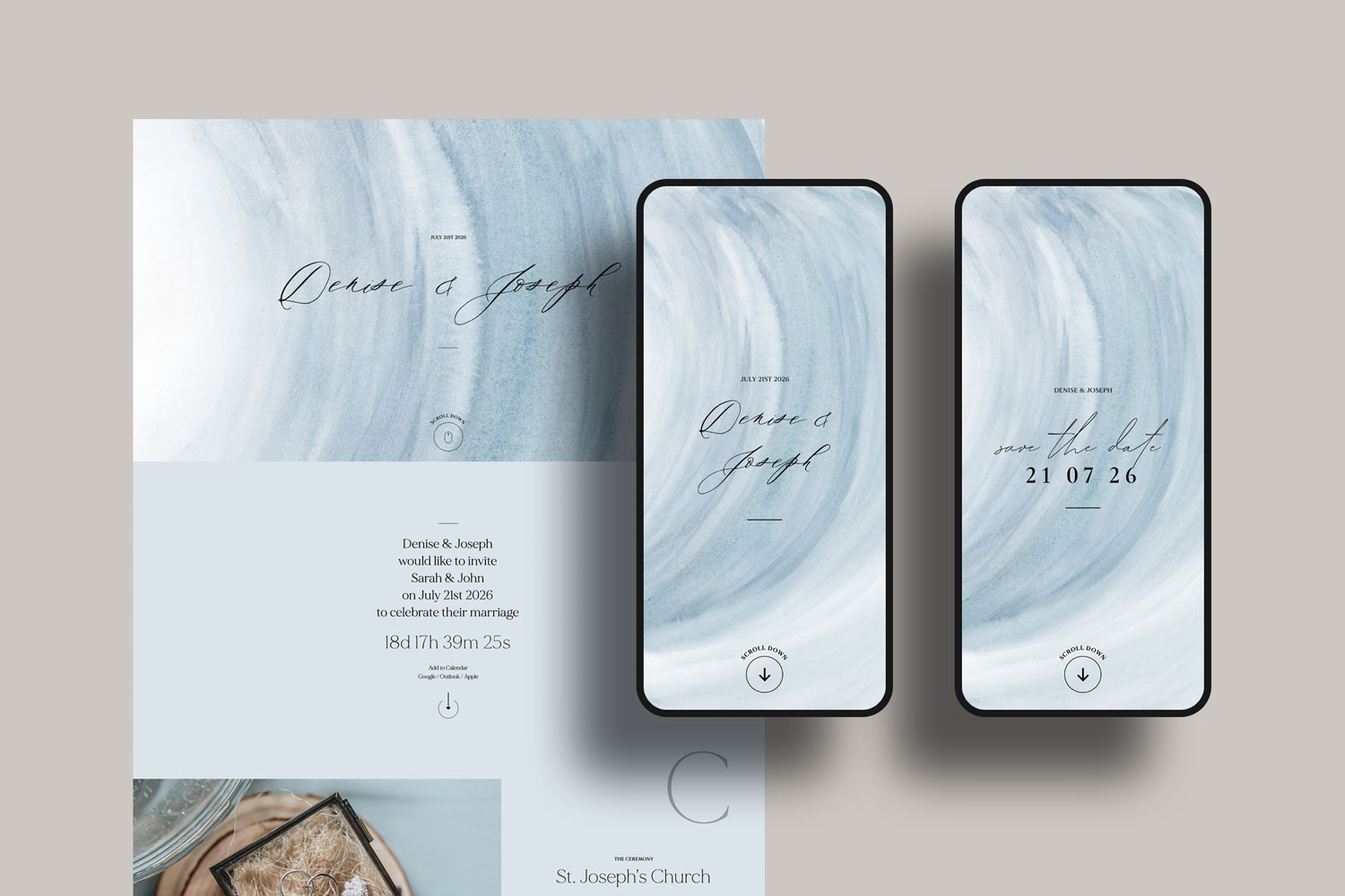 Online wedding invitations, paperless digital WhatsApp evites and websites, save the dates and thank you cards.