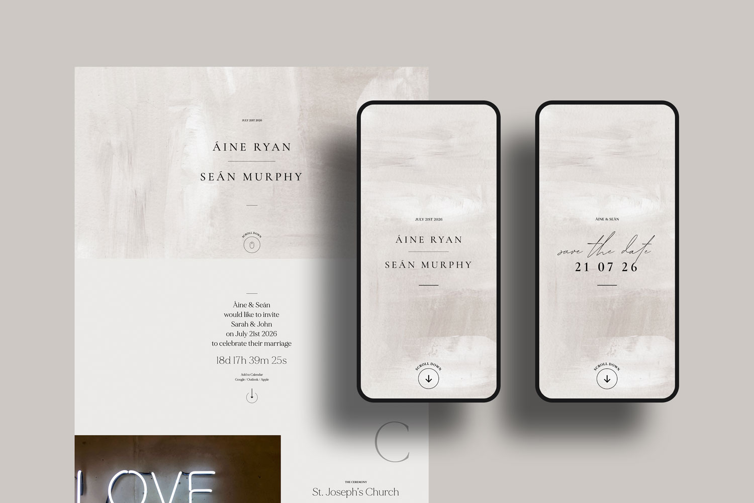 Online wedding invitations, paperless digital WhatsApp evites and websites, save the dates and thank you cards.