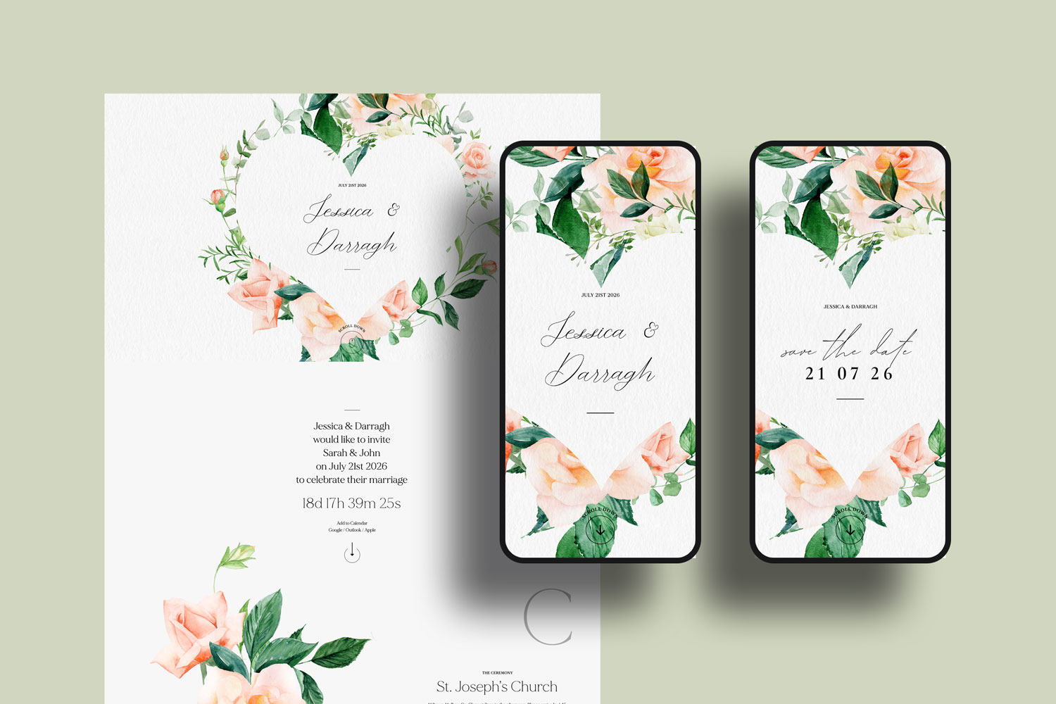 Online wedding invitations, paperless digital WhatsApp evites and websites, save the dates and thank you cards.