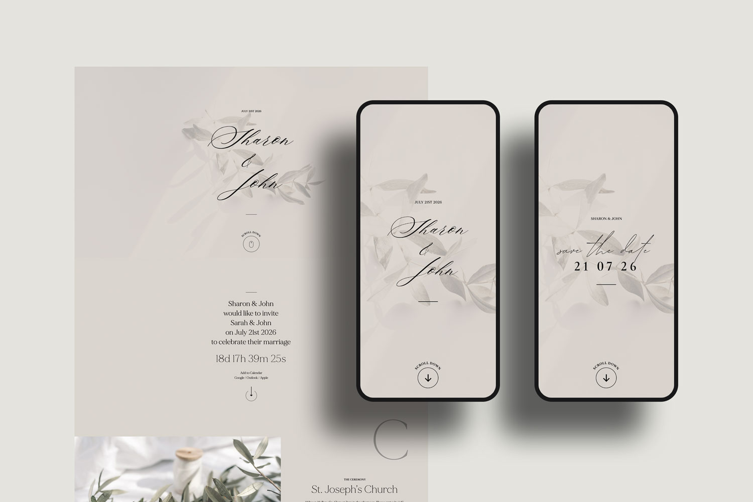 Online wedding invitations, paperless digital WhatsApp evites and websites, save the dates and thank you cards.